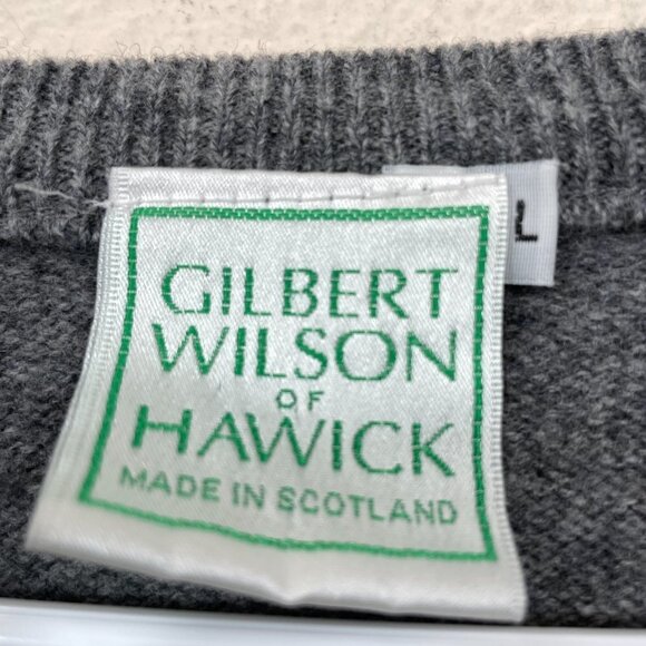 Vtg Gilbert Wilson of Hawick Scotland Men's Large Gray Lambswool V-Neck Sweater - Picture 3 of 6